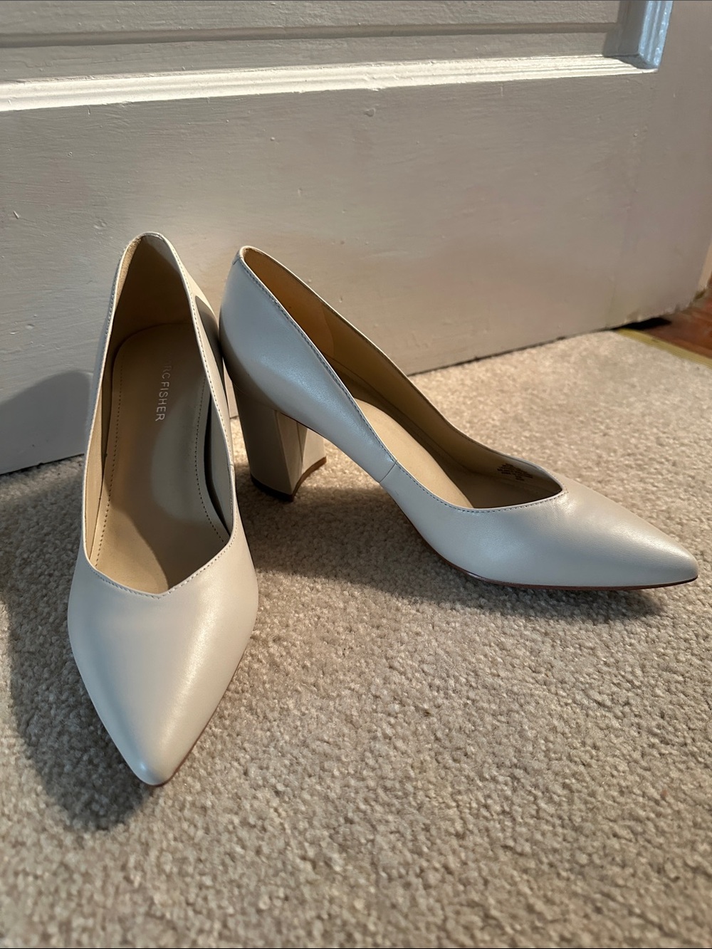 Marc Fisher Ivory Pointed-Toe Block Heel Pumps